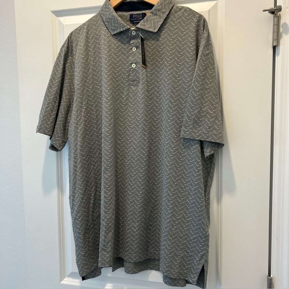 Polo Ralph Lauren Men’s Golf Polo Performance Grey With Golf Clubs- XXL- NWT